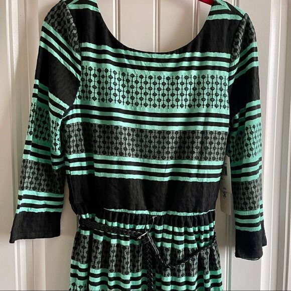 Love Reign Black/Mint Print 3/4 Sleeve Skater Midi Dress; SZ L; BNWT - Picture 4 of 10
